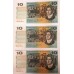 AUSTRALIA 1966 . TEN 10 DOLLAR BANKNOTE . COOMBS/WILSON . CONSECUTIVE FIVE . FIRST PREFIX SAA